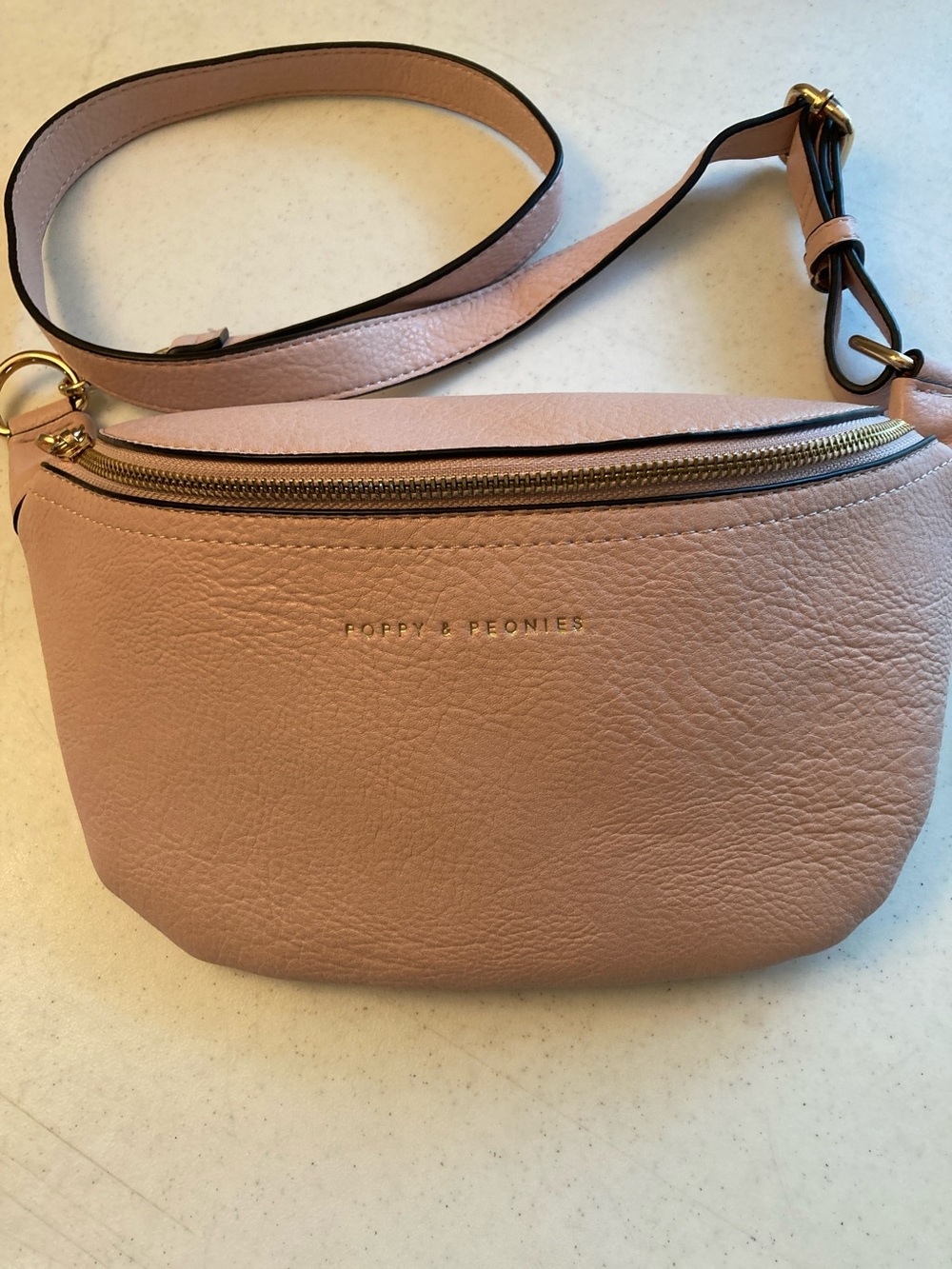 Poppy & Peonies Dusty Pink Pebbled Vegan Leather Crossbody Belt Bag